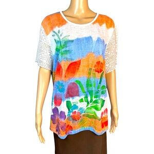 Crazy Fish Hawaii Cotton Colorful Floral Print Top Size XL